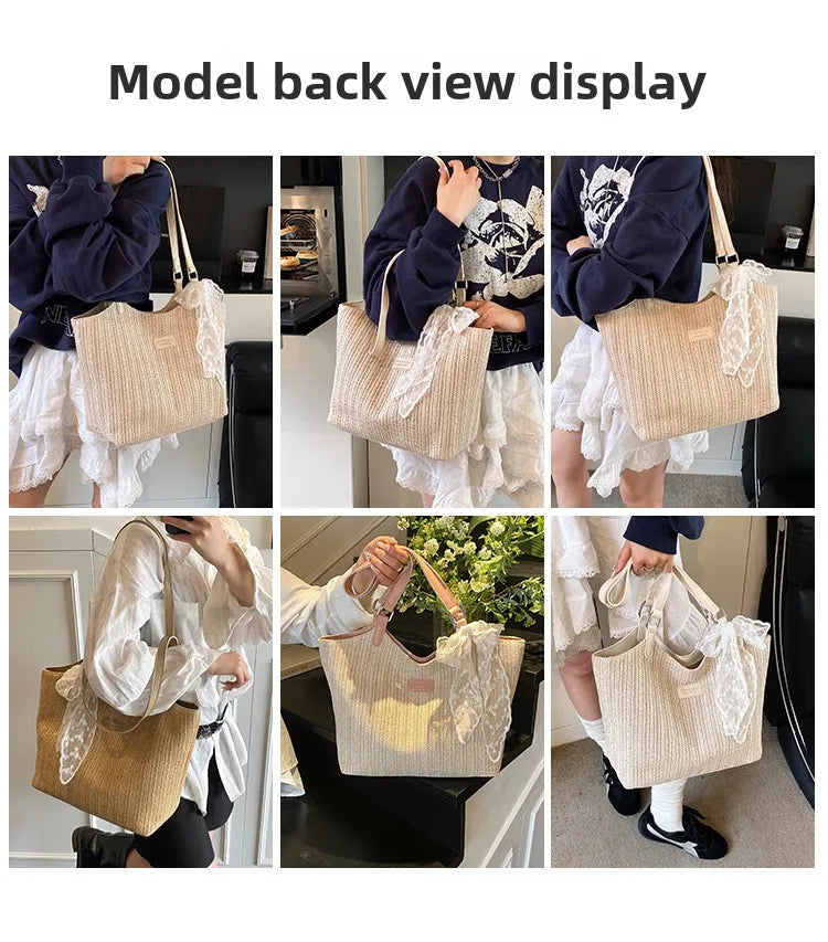 Bolso Tote de Playa de Gran Capacidad Tejido a Mano – Bolso de Hombro Casual de Verano