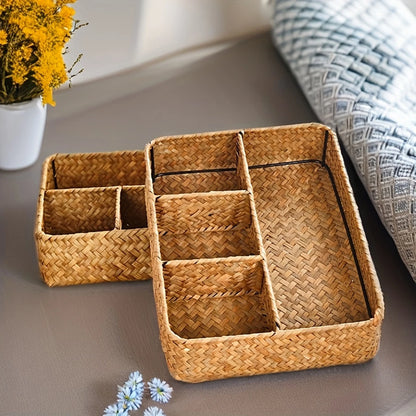 Cesta Organizadora Tejida a Mano con 4 Compartimentos – Ideal para Ropa, Cosméticos y Accesorios