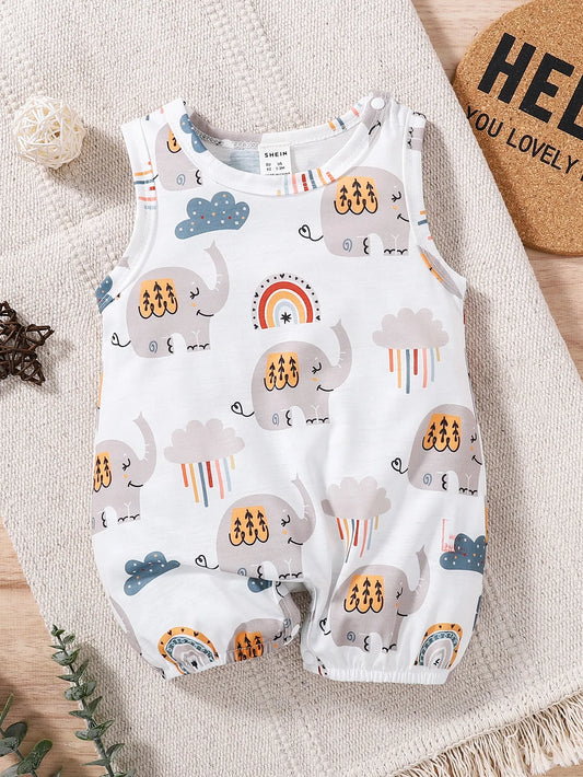 🐘🌈 Enterito de Verano para Bebé Niña con Elefantito y Arcoíris – Suave y Adorable 🌈🐘