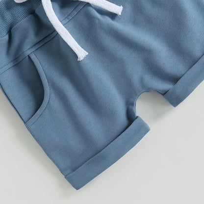 ☀️ "Pequeño Aventurero": Conjunto de Verano de Algodón con Camiseta Estampada y Pantalones Cortos