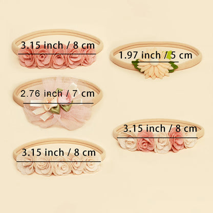 🎀 Set de 5 Diademas para Bebé Niña con Flores y Encaje – Dulzura para Momentos Especiales 🌸