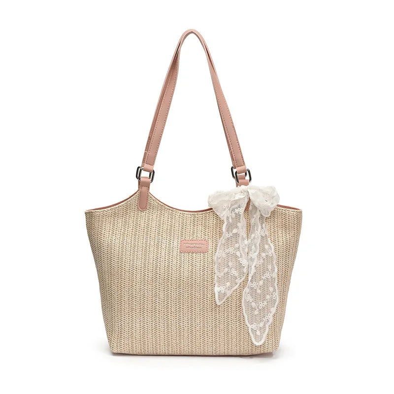 Bolso Tote de Playa de Gran Capacidad Tejido a Mano – Bolso de Hombro Casual de Verano