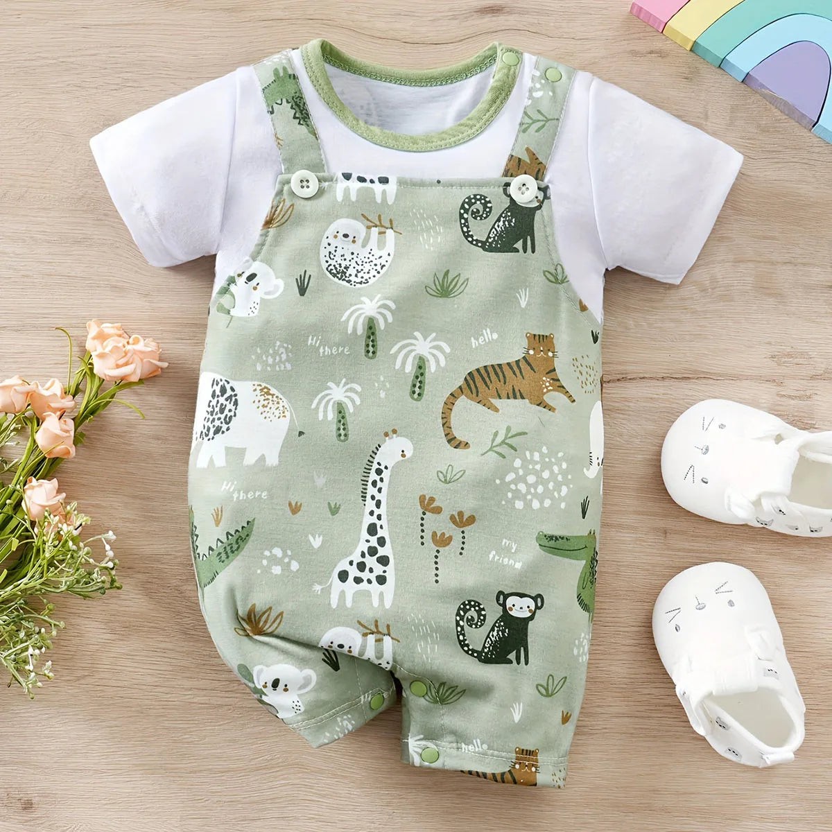 🦁 "Pequeño Explorador": Mameluco AURA con Estampado de Animales del Zoo y Estilo Falso Dos Piezas