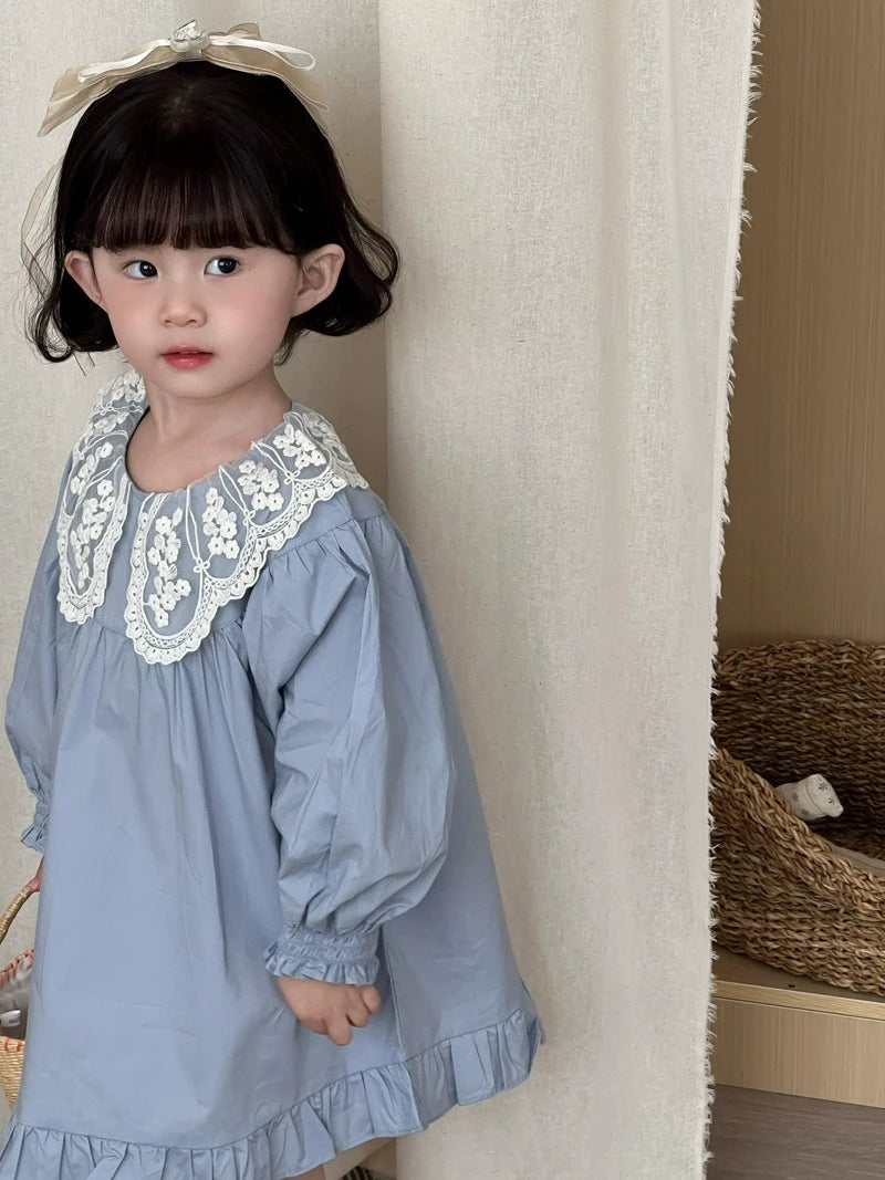 Vestido Infantil de Mezclilla para Niña – Estilo Princesa con Bordado y Lazo