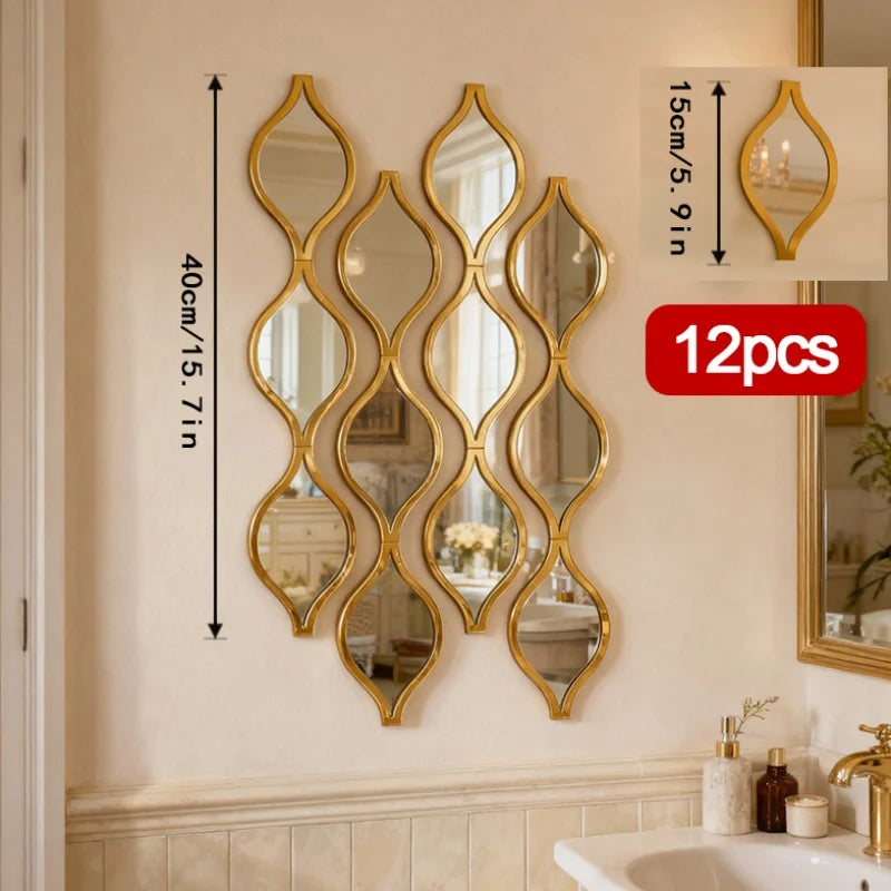 Set de 12 Espejos Decorativos en Forma de Gota – Diseño Artístico Dorado para Pared