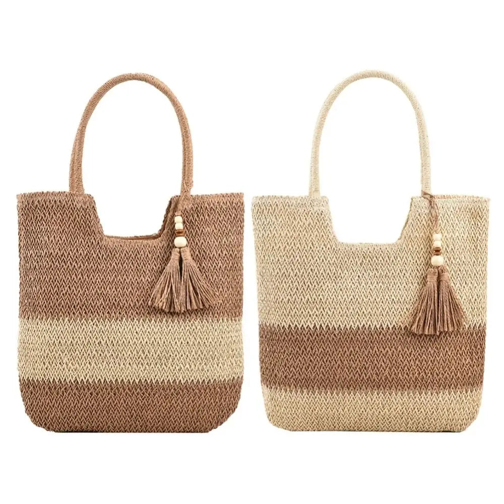 Bolso tejido de paja con Borlas – Tote Grande y Ligero para Viajes y Verano