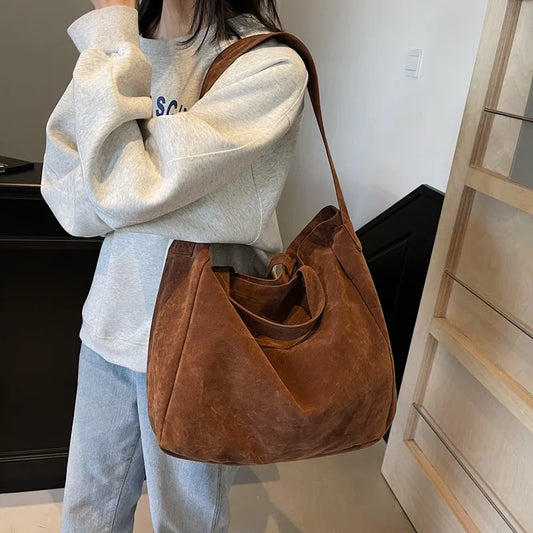 Bolso Tote de Gamuza Vintage para Mujer – Gran Capacidad y Estilo Moderno