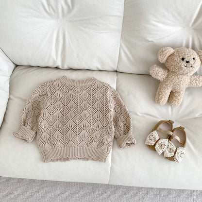 Cárdigan Tejido Infantil para Bebé – Chaqueta Calada con Lazo para Primavera y Otoño