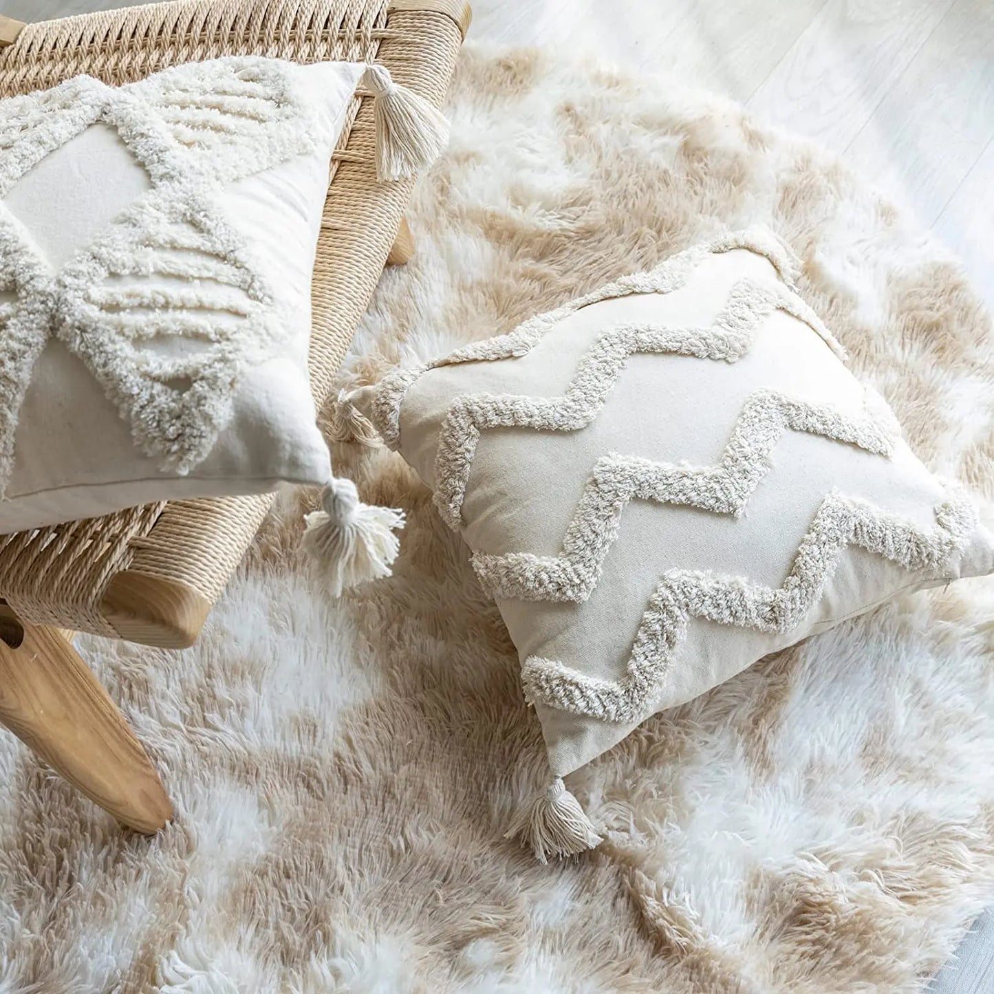 Funda de Cojín de Algodón con Relieve y Borlas – Estilo Retro para Decoración del Hogar