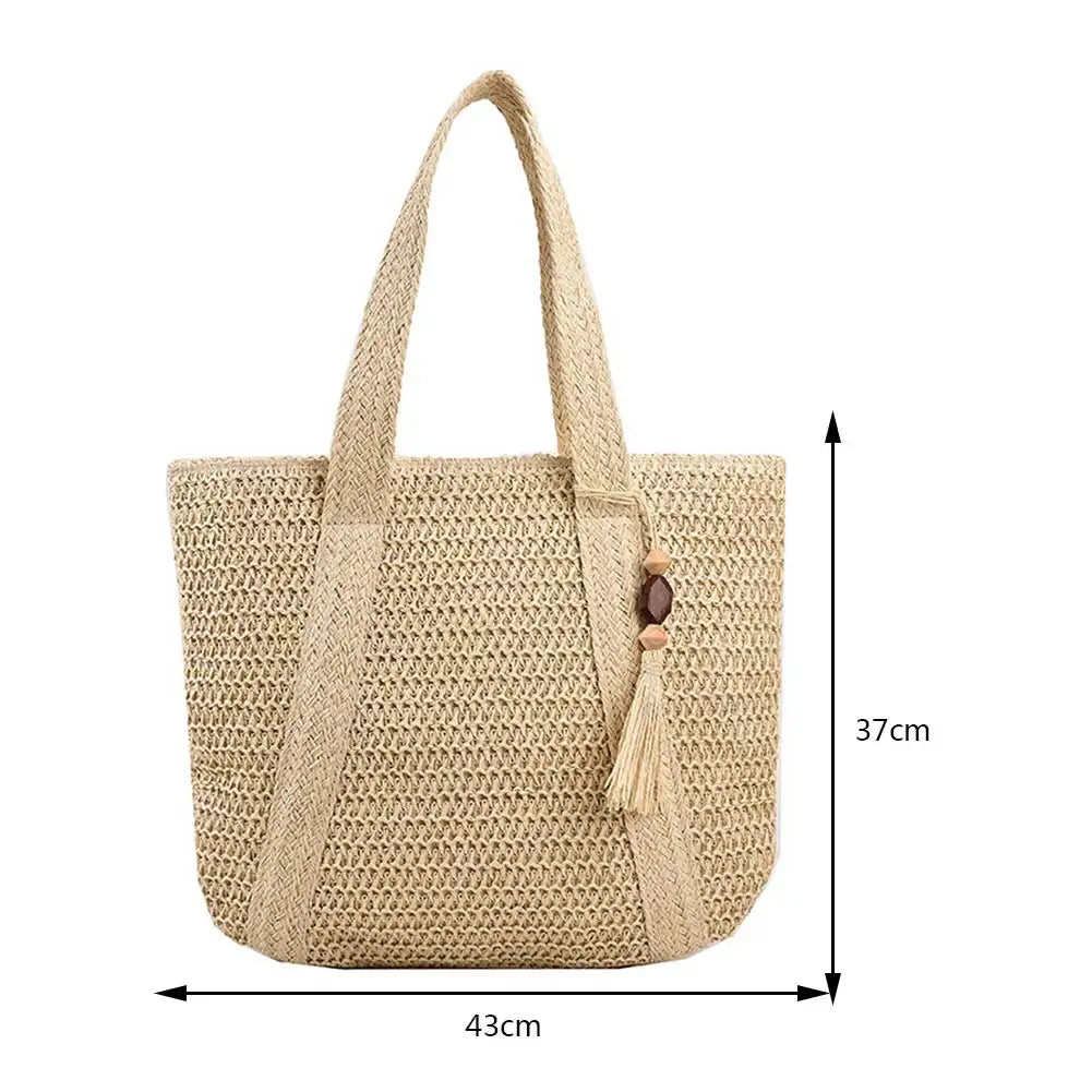 Bolso Tote Tejido de Verano para Mujer – Gran Capacidad con Borla Decorativa