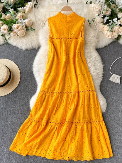 Vestido Bohemio de Verano para Mujer – Vestido Midi sin Mangas con Escote en V y Bordado