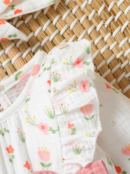 🌸 Enterito para Bebé Niña con Estampado Floral y Moño + Diadema🌸