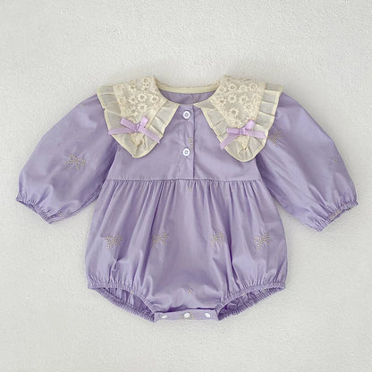 🎀 Enterito para Bebé Niña con Encaje, Moño y Bordado Floral🎀