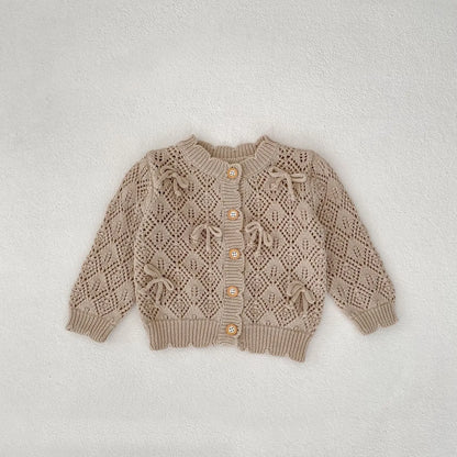 Cárdigan Tejido Infantil para Bebé – Chaqueta Calada con Lazo para Primavera y Otoño