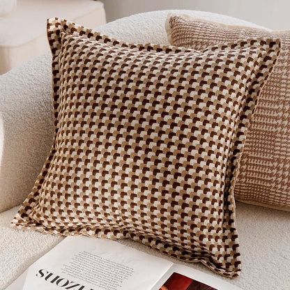 Funda Decorativa de Almohadón Estilo Lujo Ligero – Diseño Patchwork y Jacquard en Tonos Marrones(30x50/45x45CM)