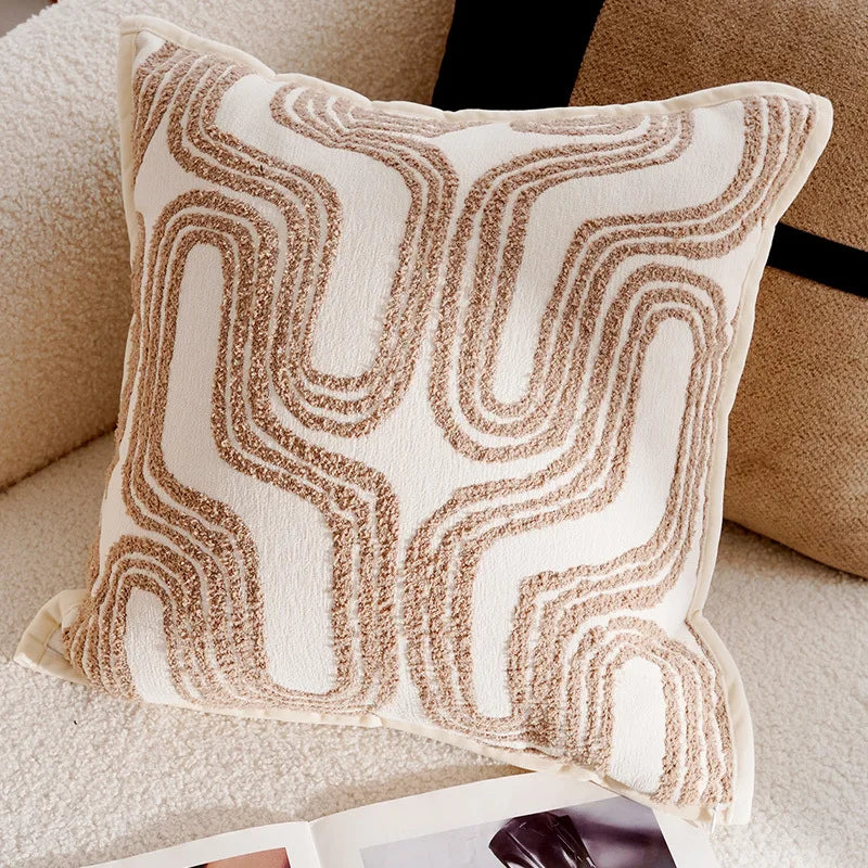 Funda Decorativa de Almohadón Estilo Lujo Ligero – Diseño Patchwork y Jacquard en Tonos Marrones(30x50/45x45CM)