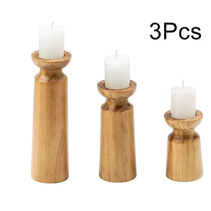 Set de 3 Portavelas de Madera Natural – Estilo Retro para Decoración del Hogar y Eventos