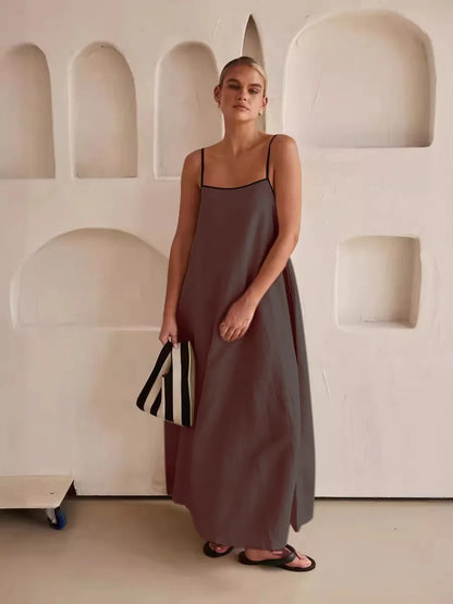 Vestido Largo de Tirantes para Mujer – Vestido Suelto de Verano en Algodón con Estilo Casual y Elegante