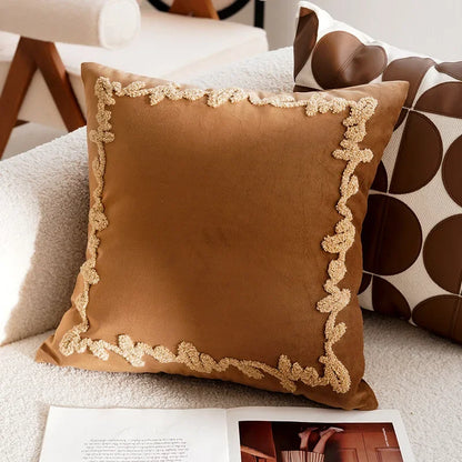 Funda Decorativa de Almohadón Estilo Lujo Ligero – Diseño Patchwork y Jacquard en Tonos Marrones(30x50/45x45CM)