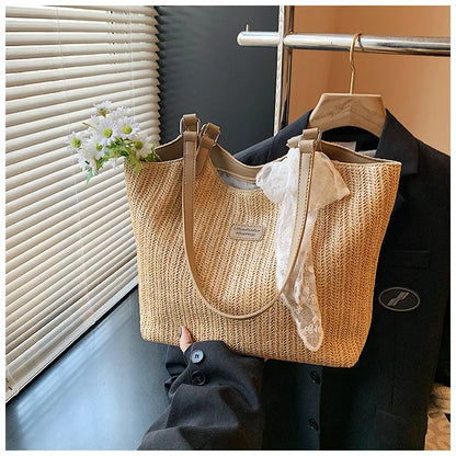 Bolso Tote de Playa de Gran Capacidad Tejido a Mano – Bolso de Hombro Casual de Verano