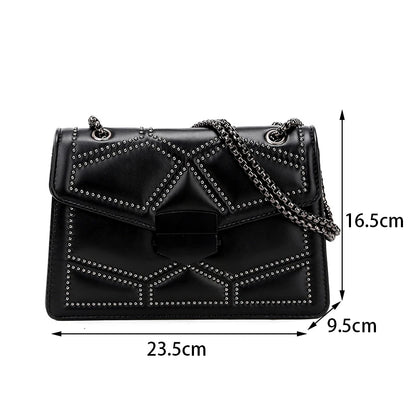 Bolso Pequeño Vintage con Tachuelas y Cadena para Mujer – Bandolera Fashion con Solapa