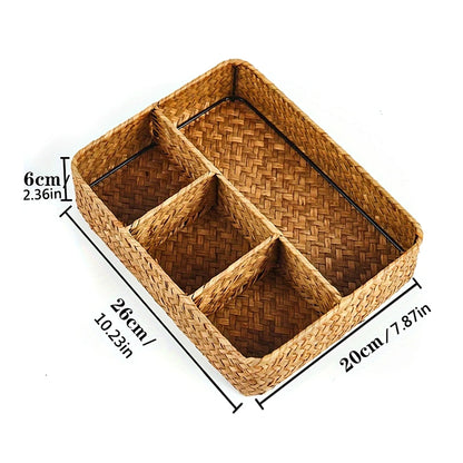 Cesta Organizadora Tejida a Mano con 4 Compartimentos – Ideal para Ropa, Cosméticos y Accesorios