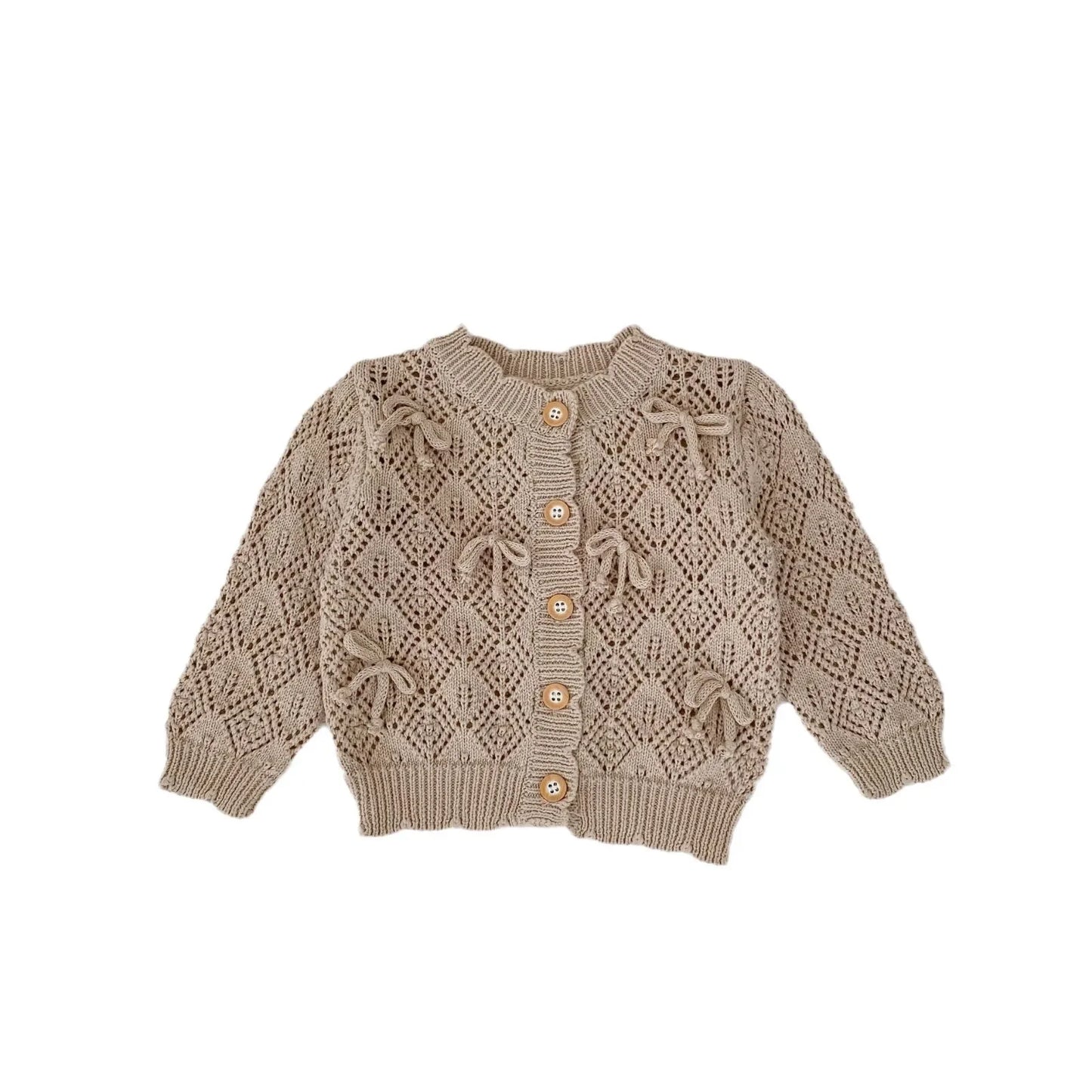 Cárdigan Tejido Infantil para Bebé – Chaqueta Calada con Lazo para Primavera y Otoño