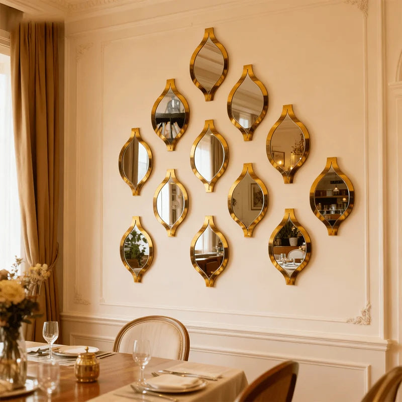 Set de 12 Espejos Decorativos en Forma de Gota – Diseño Artístico Dorado para Pared