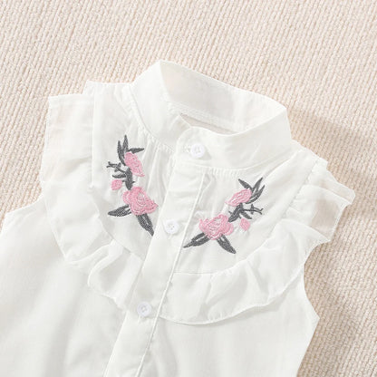 🌸 Conjunto de Verano para Niña – Top Bordado sin Mangas + Shorts de Algodón