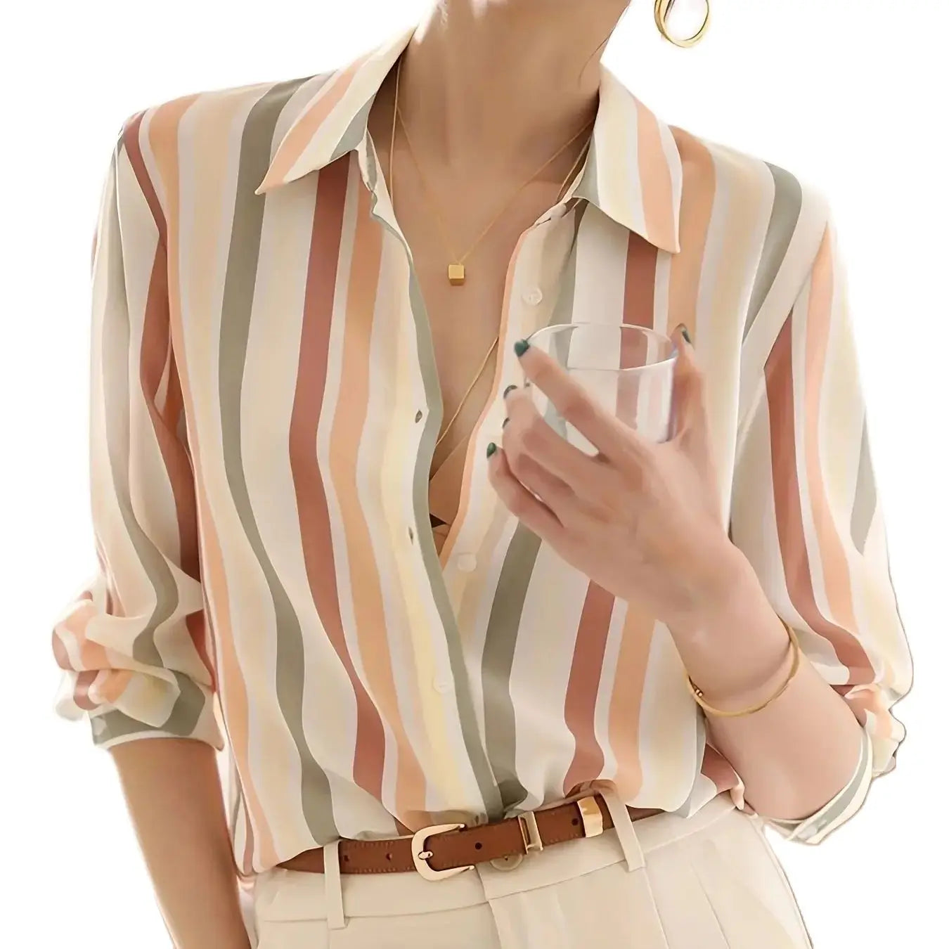 ✨ Camisa Satinada a Rayas Vintage – Elegancia y Estilo para la Mujer Contemporánea ✨
