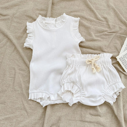 🌸 Conjunto de Verano para Bebé Niña con Body de Volantes y Short Bombacho – 2 Piezas 🌸